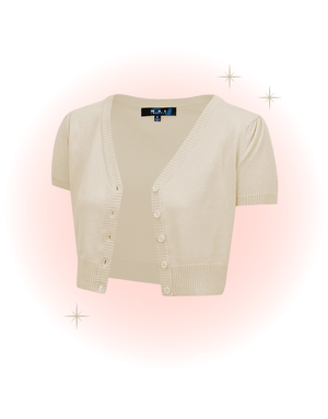 Oatmeal Crew Neck Short Sleeve Cardigan