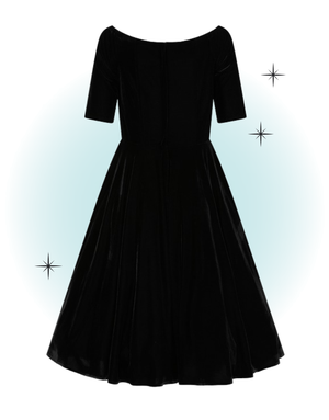 Robe évasée swing manches 3/4 col en v velour noir -Amalia