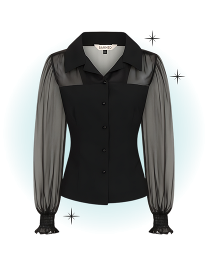 Black sheer long-sleeved blouse - Bonnie