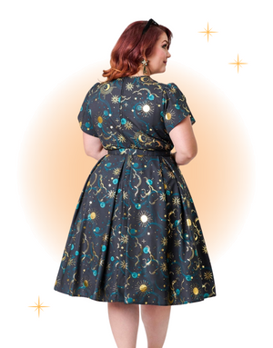 Black and Gold Dahlia Flared Dress