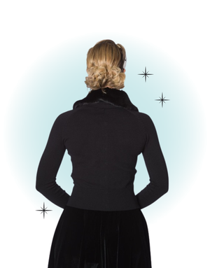 Cardigan manches longues noir col fausse fourrure noir-Bow dreaming