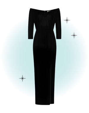 Robe maxi manches 3/4 col en v velour noir -Amalia