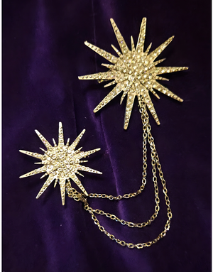 Broche Étoilée Double Avec Chainette Argent en Strass
