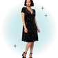 Robe manches courtes évasée swing col en v velour noir étoiles argentées- Cosmic Dust