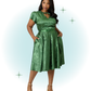 Floral Green Dahlia Flared Dress