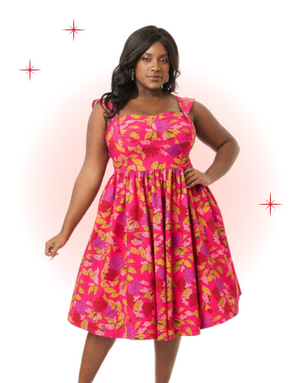 Pink-Red Floral Flared Dress