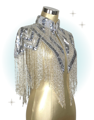 Cape Épaule Art Déco à Perlage de Verre Argent