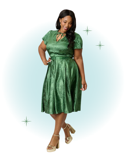 Floral Green Dahlia Flared Dress