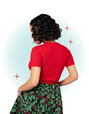 Tricot de Noël manche courte rouge et blanc - Poinsettia