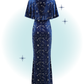 Robe maxi à bretelle velour bleu étoiles dorées avec cape - Gloria celestial