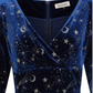 Robe évasée swing manches 3/4 col en v velour bleu etoiles dorées- Luna celestial