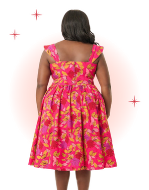 Pink-Red Floral Flared Dress