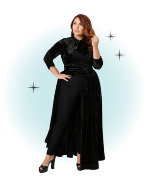 Peignoir long manches longues velour noir - Starlet