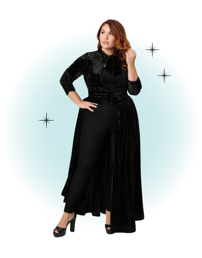 Peignoir long manches longues velour noir - Starlet