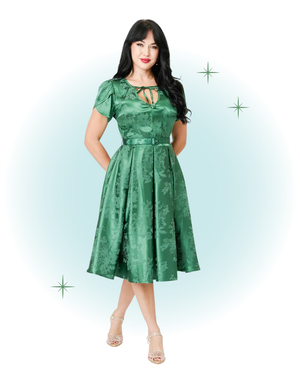 Robe Évasée Dahlia Verte Florale