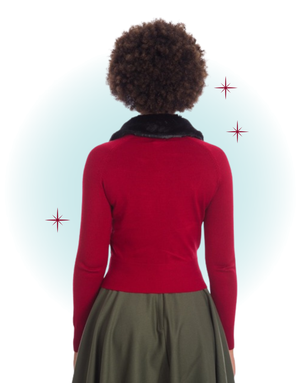 Cardigan manches longues bourgogne col fausse fourrure noir-Bow dreaming