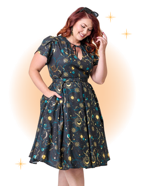 Robe Évasée Dahlia Noire et Gold