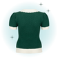 Green and white short-sleeved top with mushroom embroidery - Geneviève