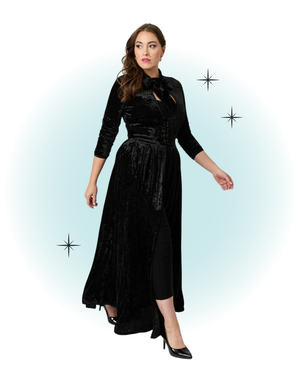 Peignoir long manches longues velour noir - Starlet