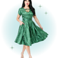 Floral Green Dahlia Flared Dress