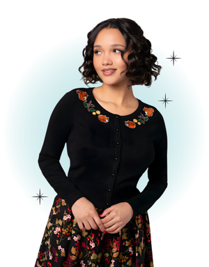 Cardigan manche longue noir motifs renard écureils - Chester