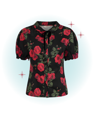 Lilly Romantic Roses Blouse Black