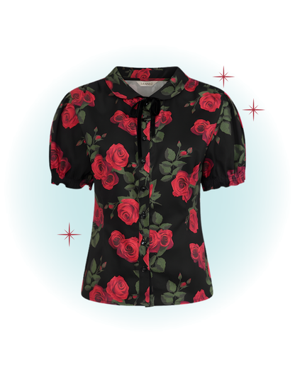 Lilly Romantic Roses Blouse Black