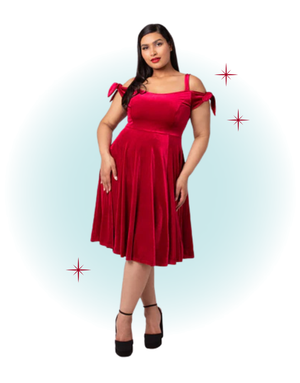 Robe évasée bretelles velour rouge - Carrie