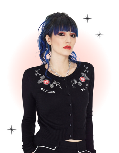 Black Western Cardigan with Flower Embroidery
