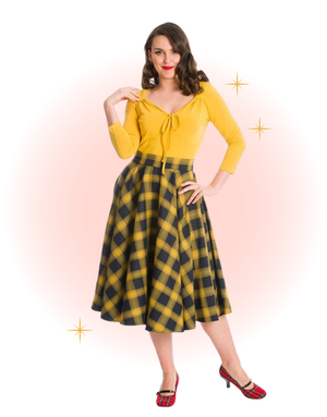 Falda a cuadros dulce azul marino y amarillo