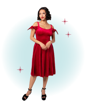 Robe évasée bretelles velour rouge - Carrie