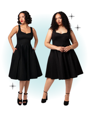 Robe évasée swing à bretelles col en coeur noir - Heidi