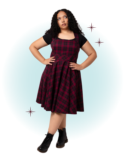 Burgundy pinafore swing flared dress - Carmina