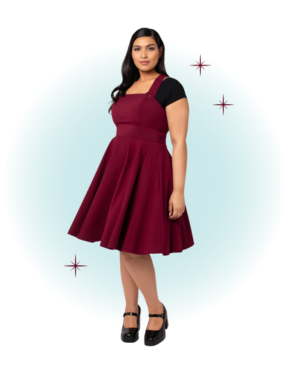 Burgundy pinafore swing flared dress - Patti