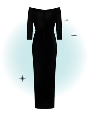 Robe maxi manches 3/4 col en v velour noir -Amalia