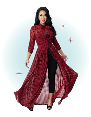 Peignoir long manches longues mesh bourgogne pois noir - Tullullah