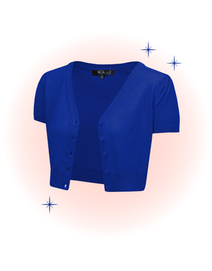 Short Sleeve Round Neck Cardigan Royal Blue