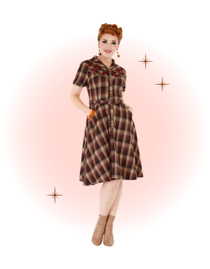 Robe Chemisier Évasée Western Brune