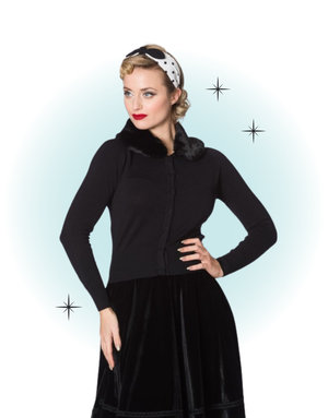 Cardigan manches longues noir col fausse fourrure noir-Bow dreaming
