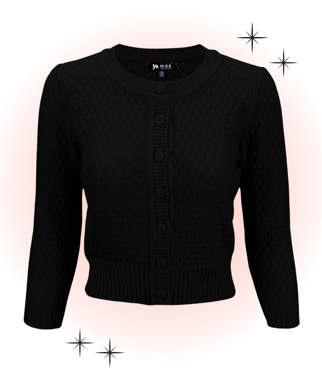 Cardigan Crocheté Col Rond Noir S