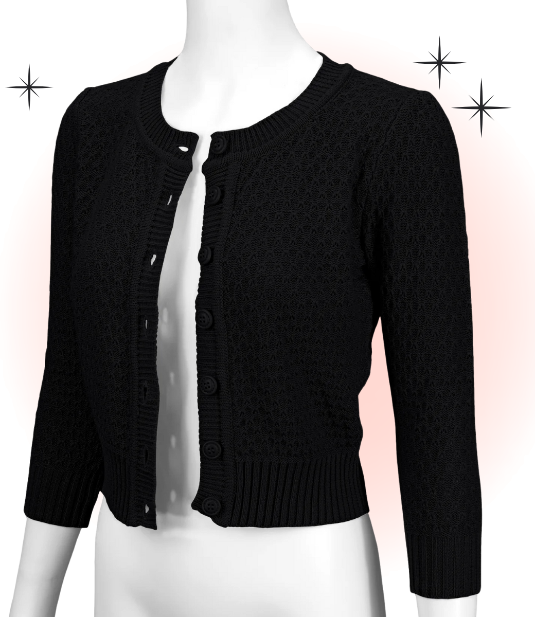 Cardigan Crocheté Col Rond Noir L