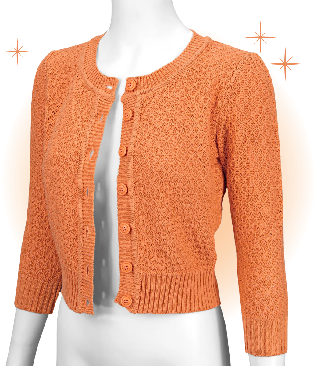 Cardigan Crocheté Col Rond Orange L