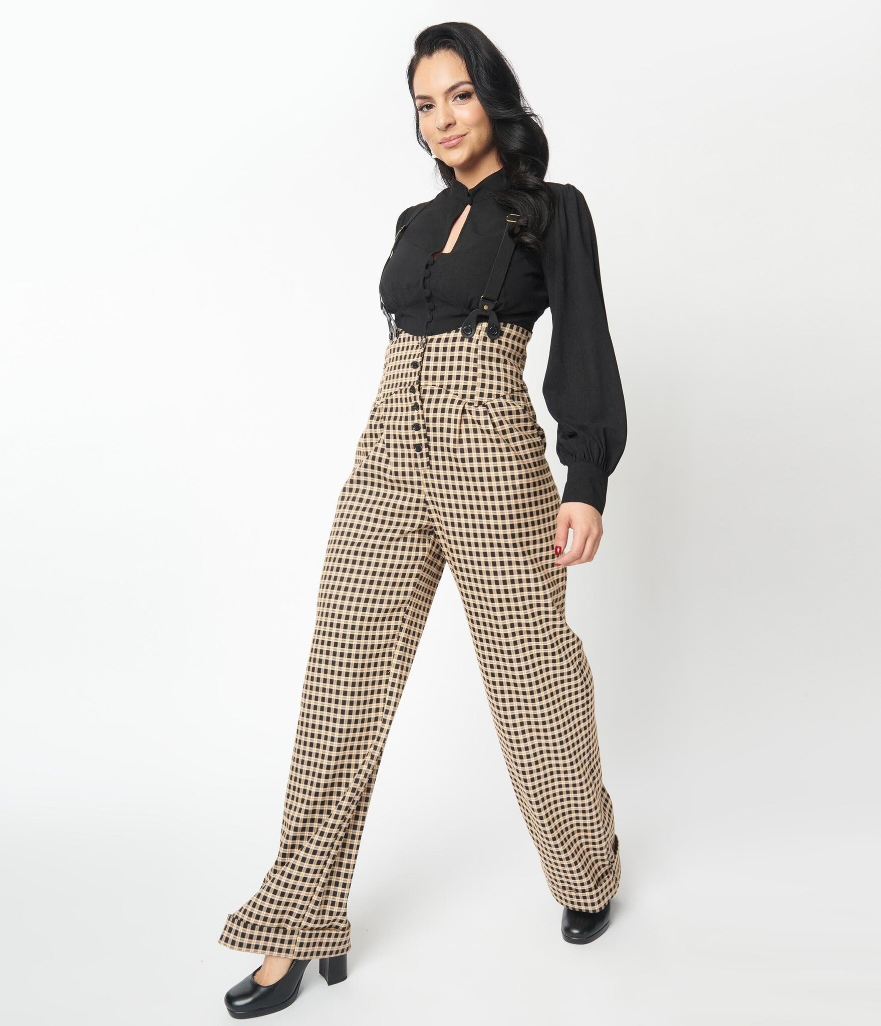 Pantalon Thelma Noir et Beige Avec Bretelles  S