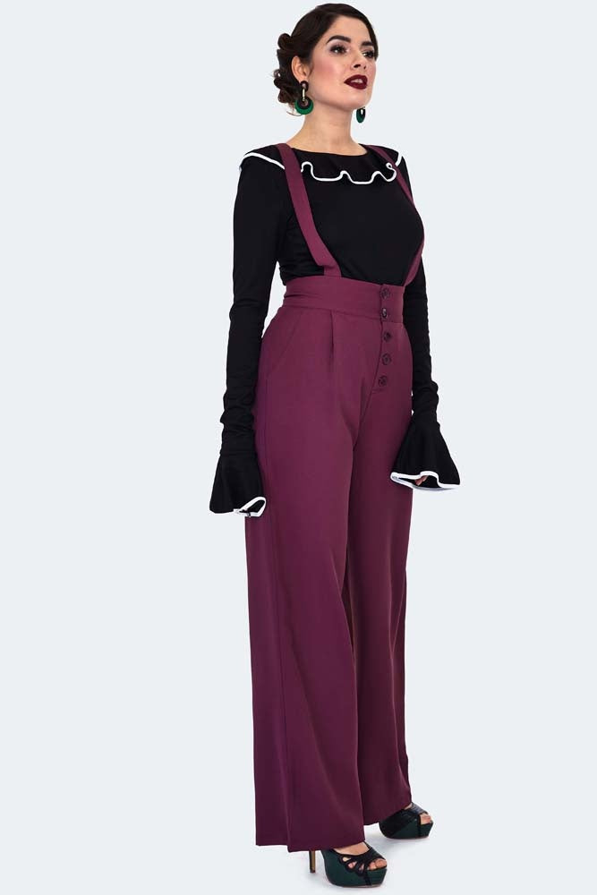 Pantalon Taille Haute Aubergine À Bretelle  S