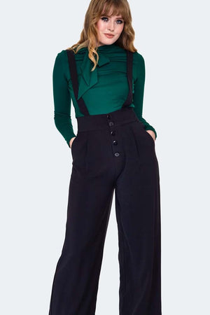 Pantalon Taille Haute Noir Avec Bretelle  S