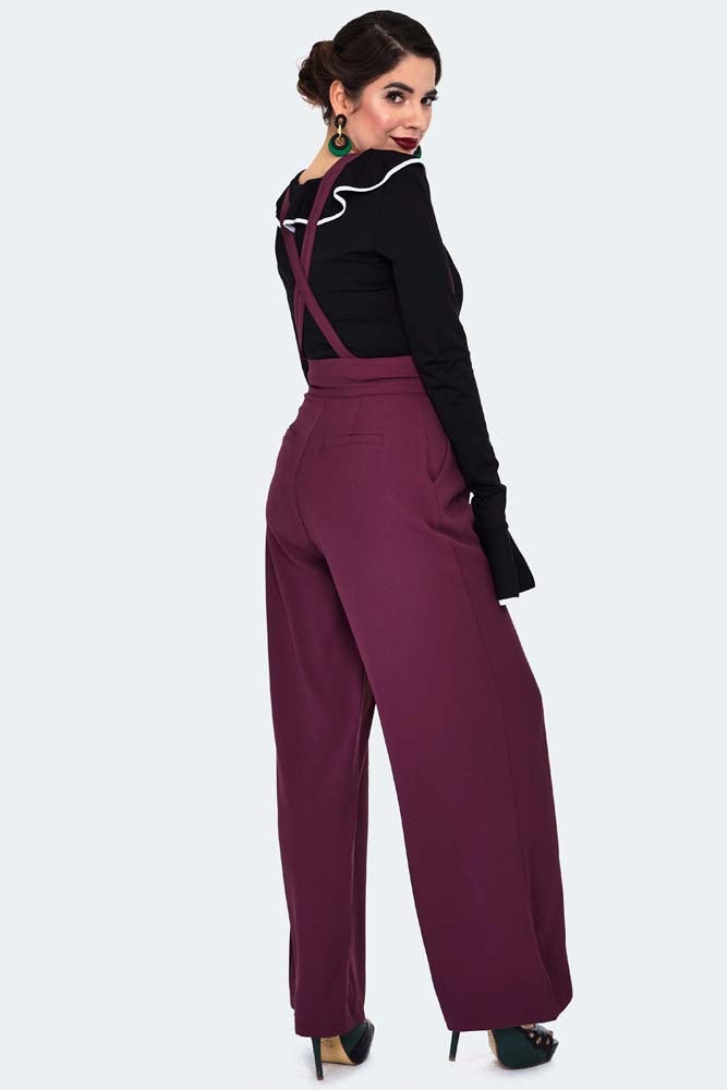 Pantalon Taille Haute Aubergine À Bretelle  XL