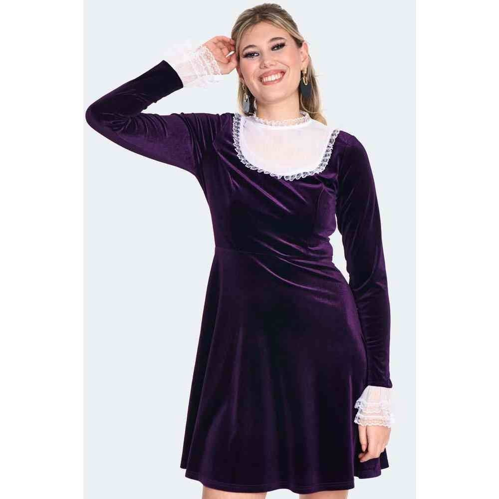 Robe Velour Mauve et Dentelle Blanche  S