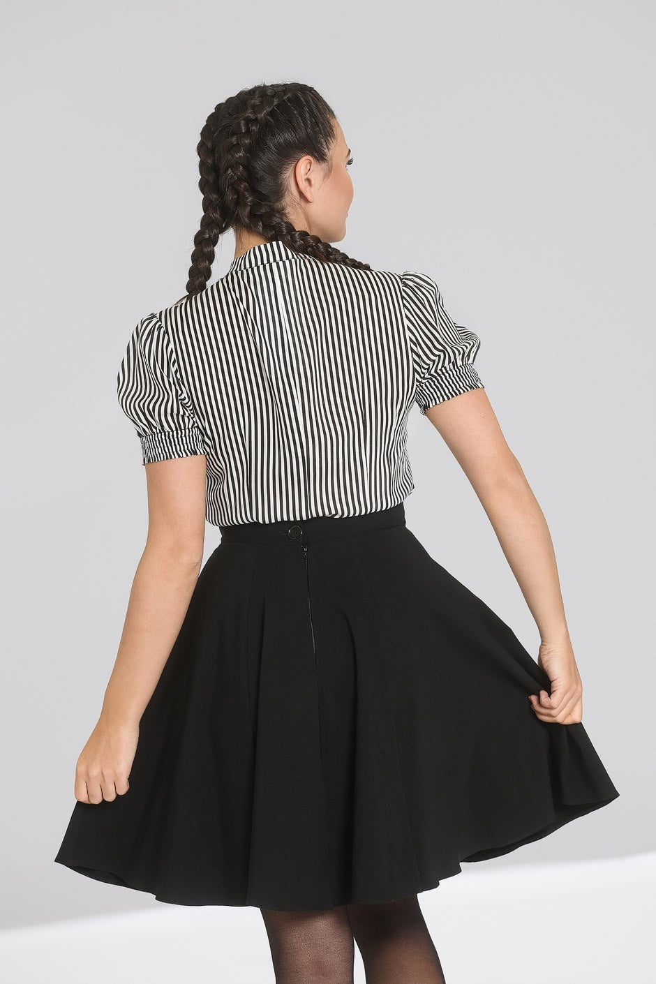 Short-Sleeves-Blouse-Black-White-Pussy-Bow-Buttons