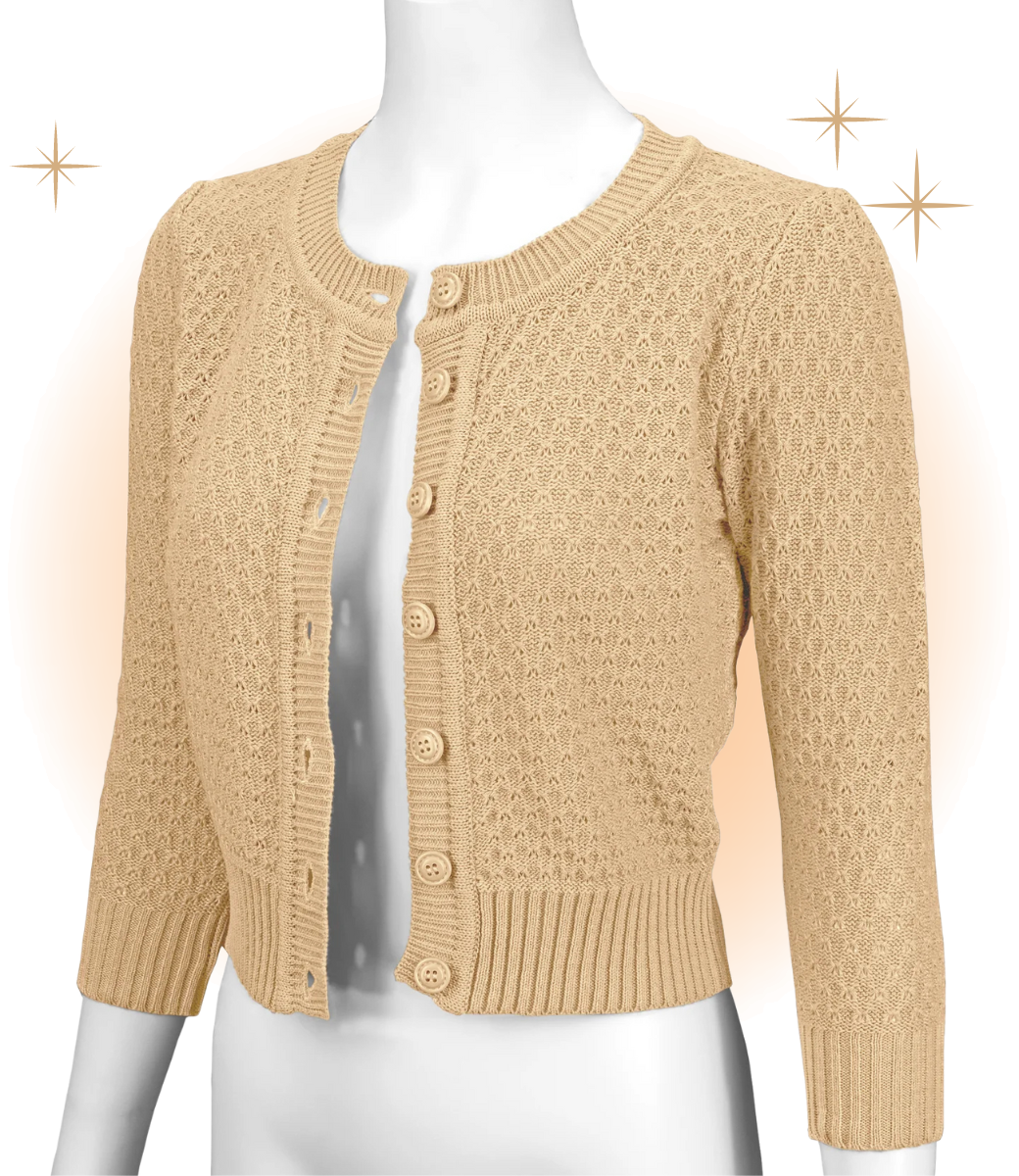 Cardigan Crocheté Col Rond Taupe L