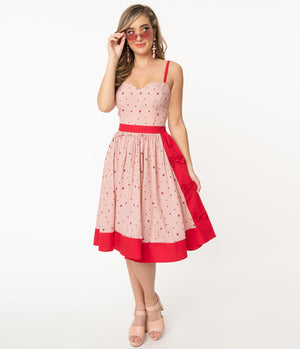 Unique Vintage Jupe évasée Rose Rouge Pinup Retro Swing Skirt Red Pink